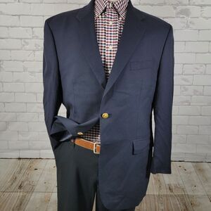 Chaps Men's Sport Coat Blazer‎ Golden Two Button Deep Navy Solid Wool Size 44R